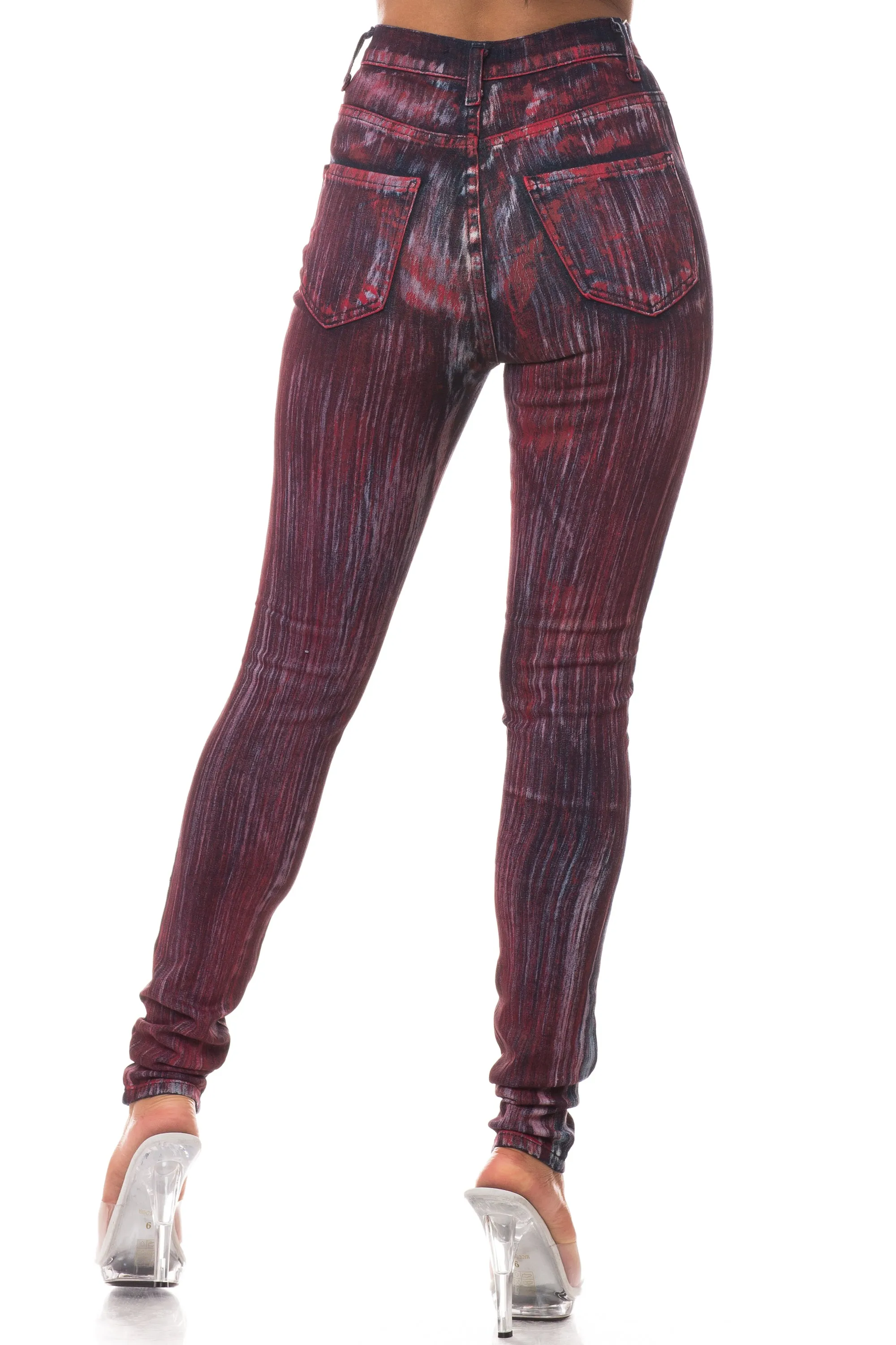 4214 Super High Waisted Brush Painted Skinny Jeans