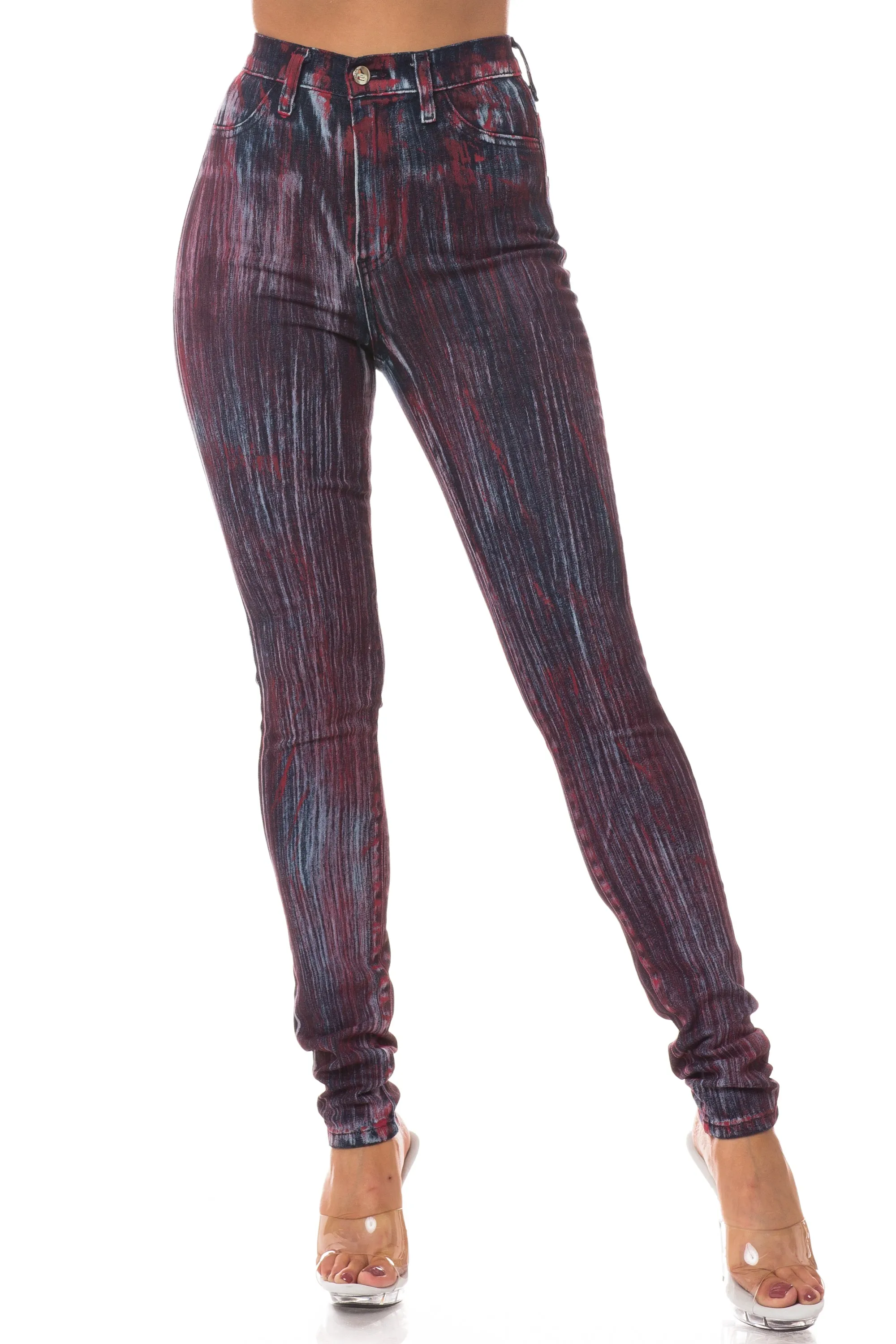 4214 Super High Waisted Brush Painted Skinny Jeans