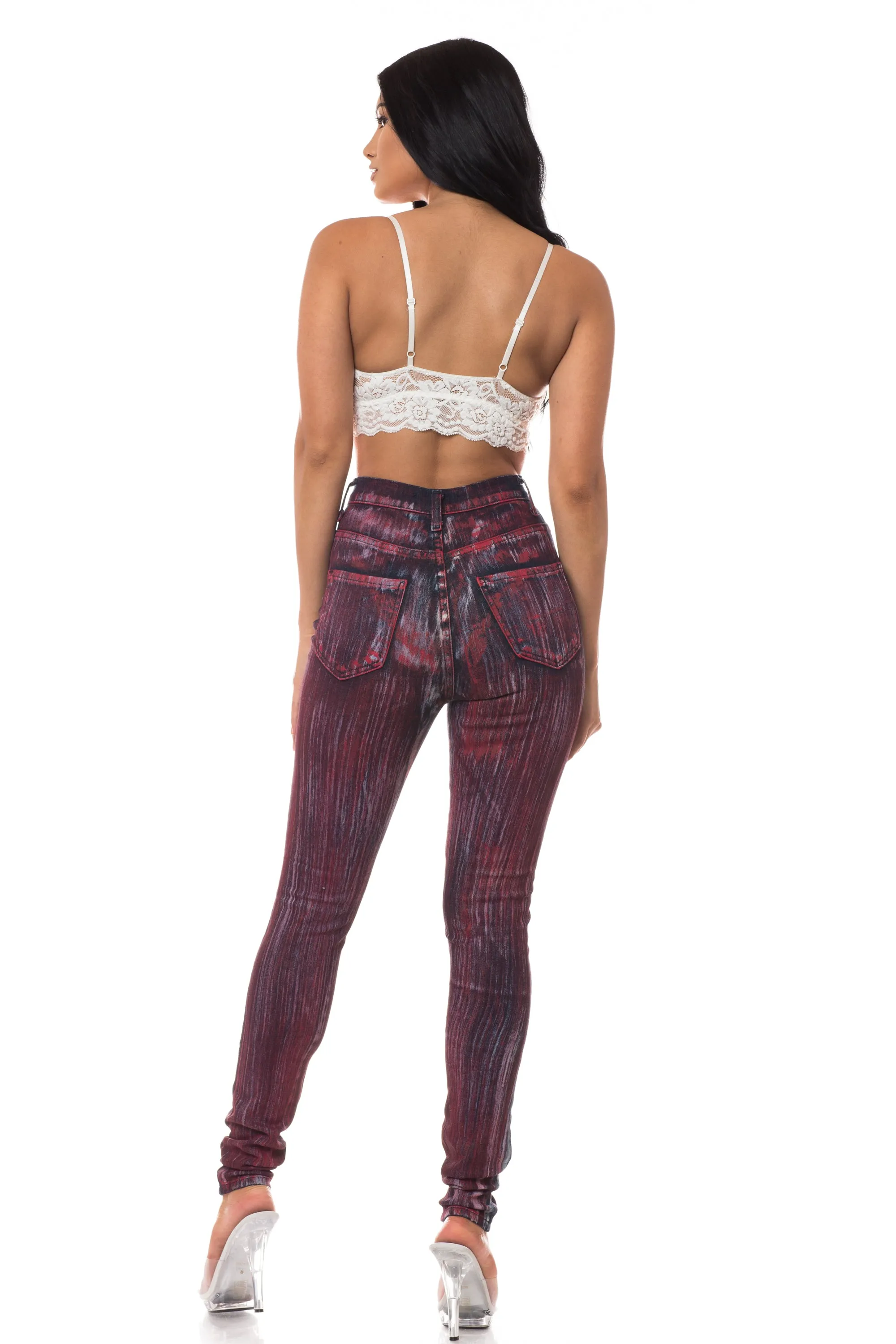 4214 Super High Waisted Brush Painted Skinny Jeans