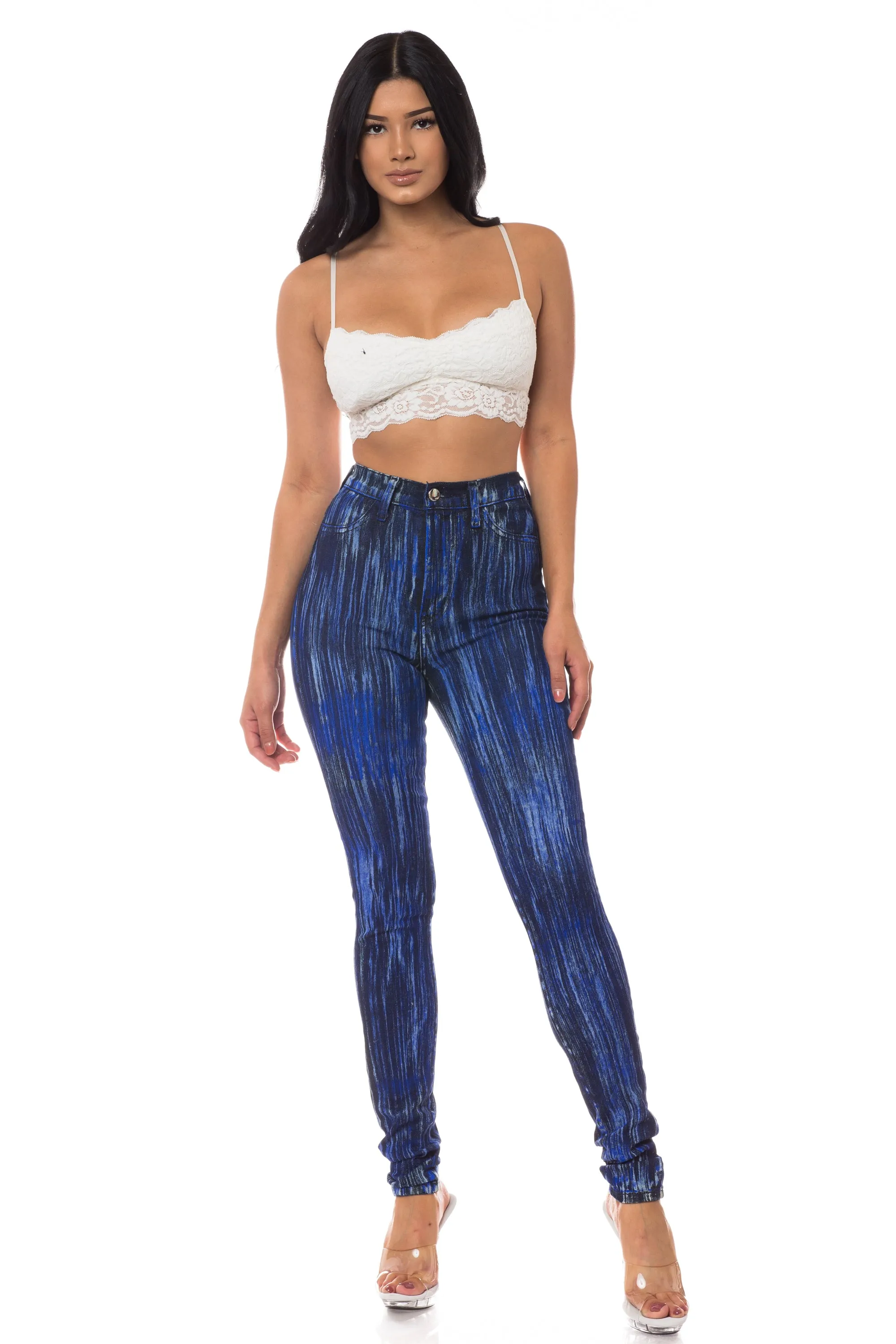 4214 Super High Waisted Brush Painted Skinny Jeans