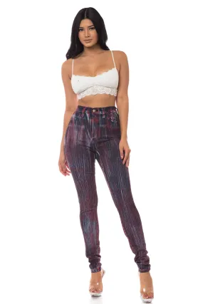 4214 Super High Waisted Brush Painted Skinny Jeans