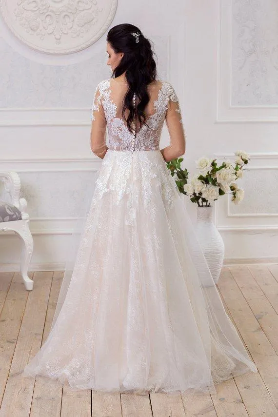 A Line Half Sleeve Lace Appliques Wedding Dresses Sweetheart Wedding Gowns