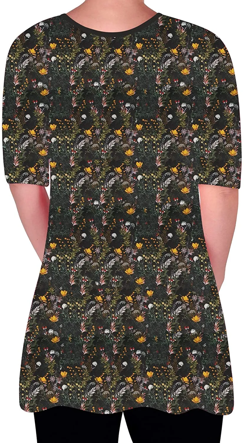 Amber V Neck Multi Print Swing Flared Top Solidago