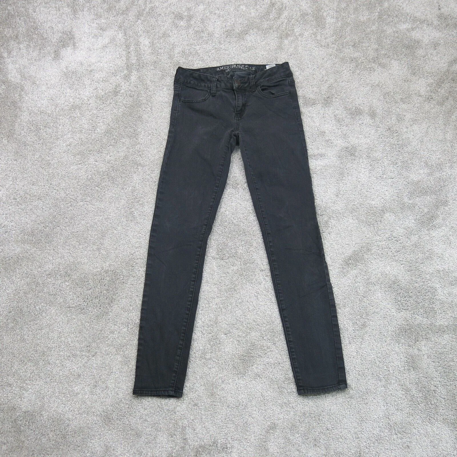 American Eagle Womens Stretch Jeggings Jeans Low Rise Cotton Black Size 0 Short