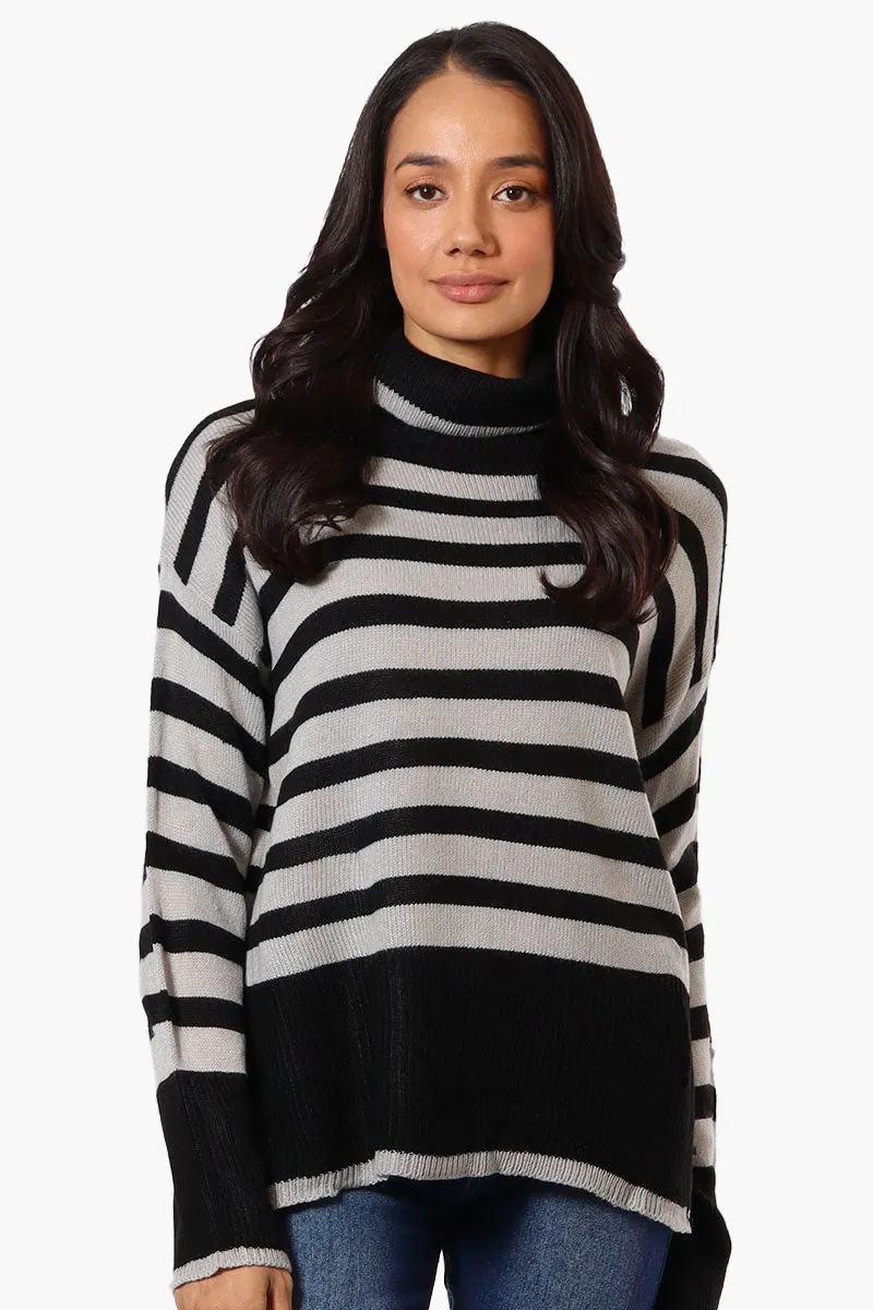 Beechers Brook Striped Turtleneck Pullover Sweater - Black