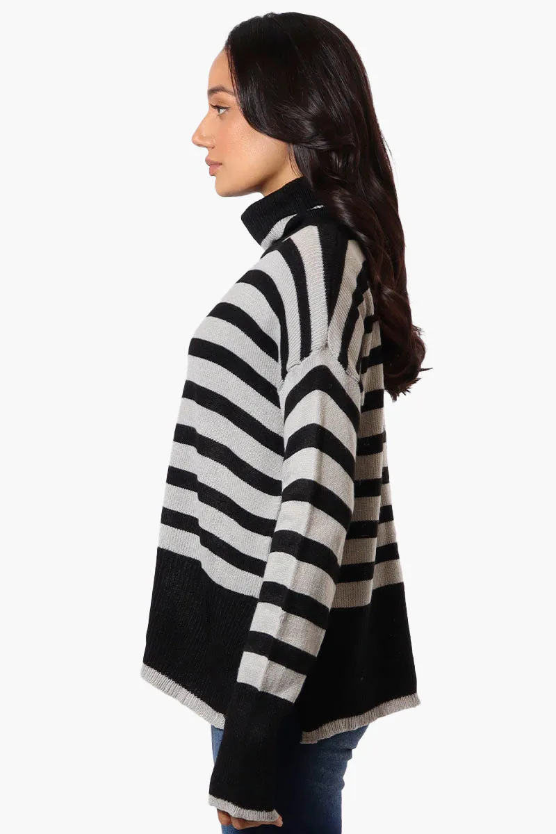 Beechers Brook Striped Turtleneck Pullover Sweater - Black