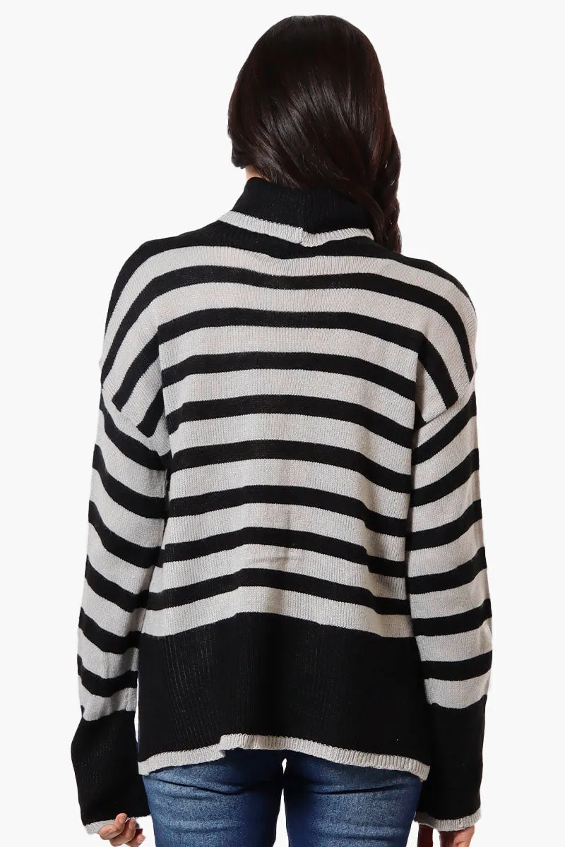 Beechers Brook Striped Turtleneck Pullover Sweater - Black