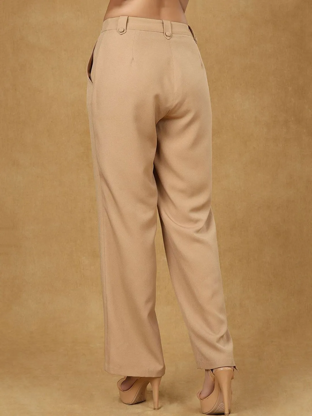 Beige High Waist Pleated Trouser