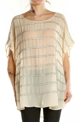 Beige Striped Oversized Tunic Top