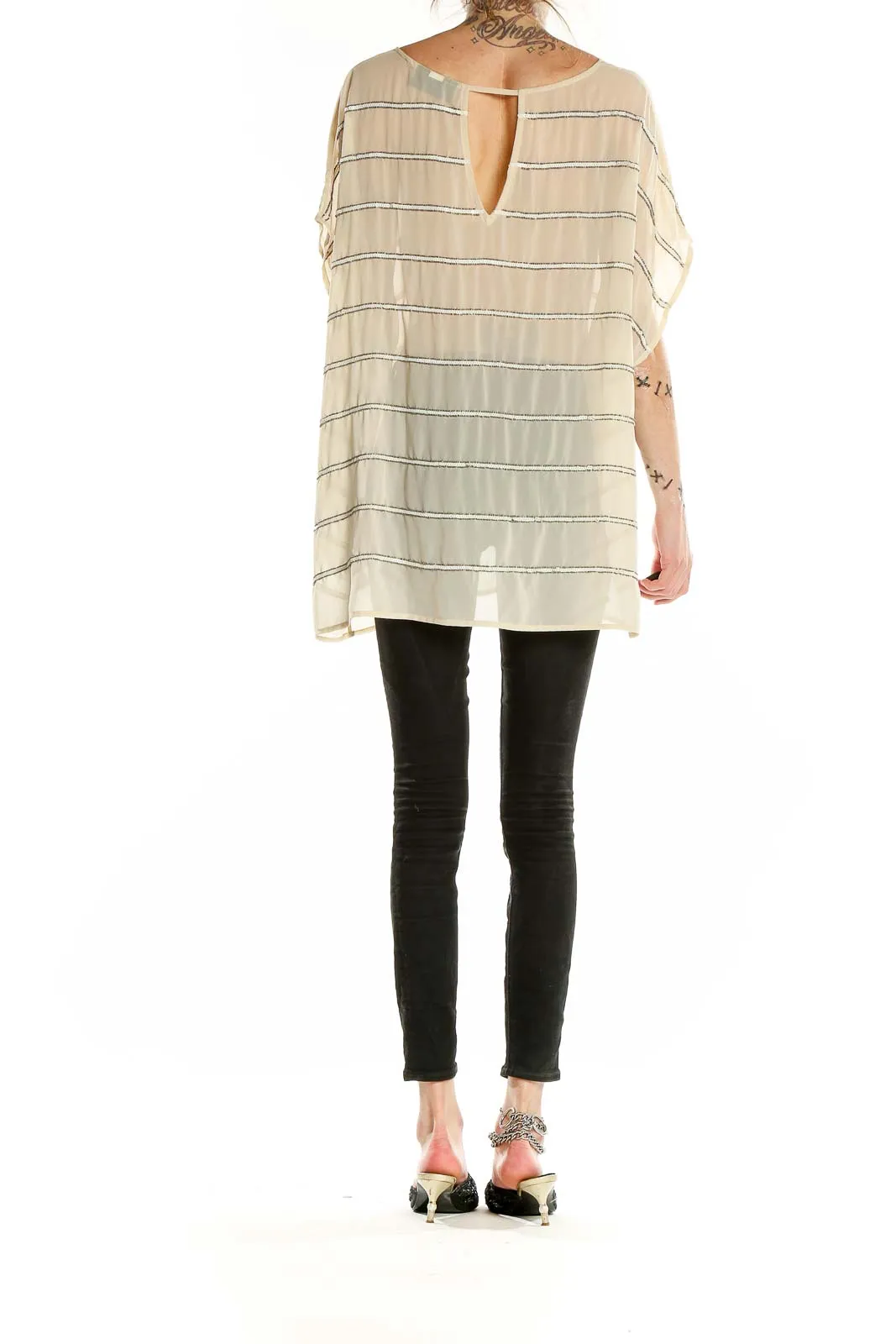 Beige Striped Oversized Tunic Top