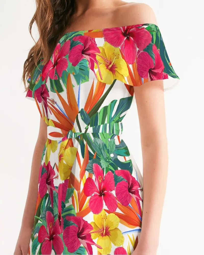 Bird of Paradise Floral Off Shoulder Dress