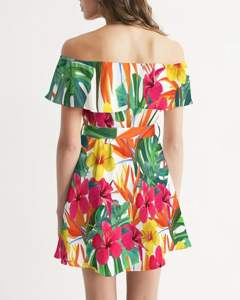 Bird of Paradise Floral Off Shoulder Dress