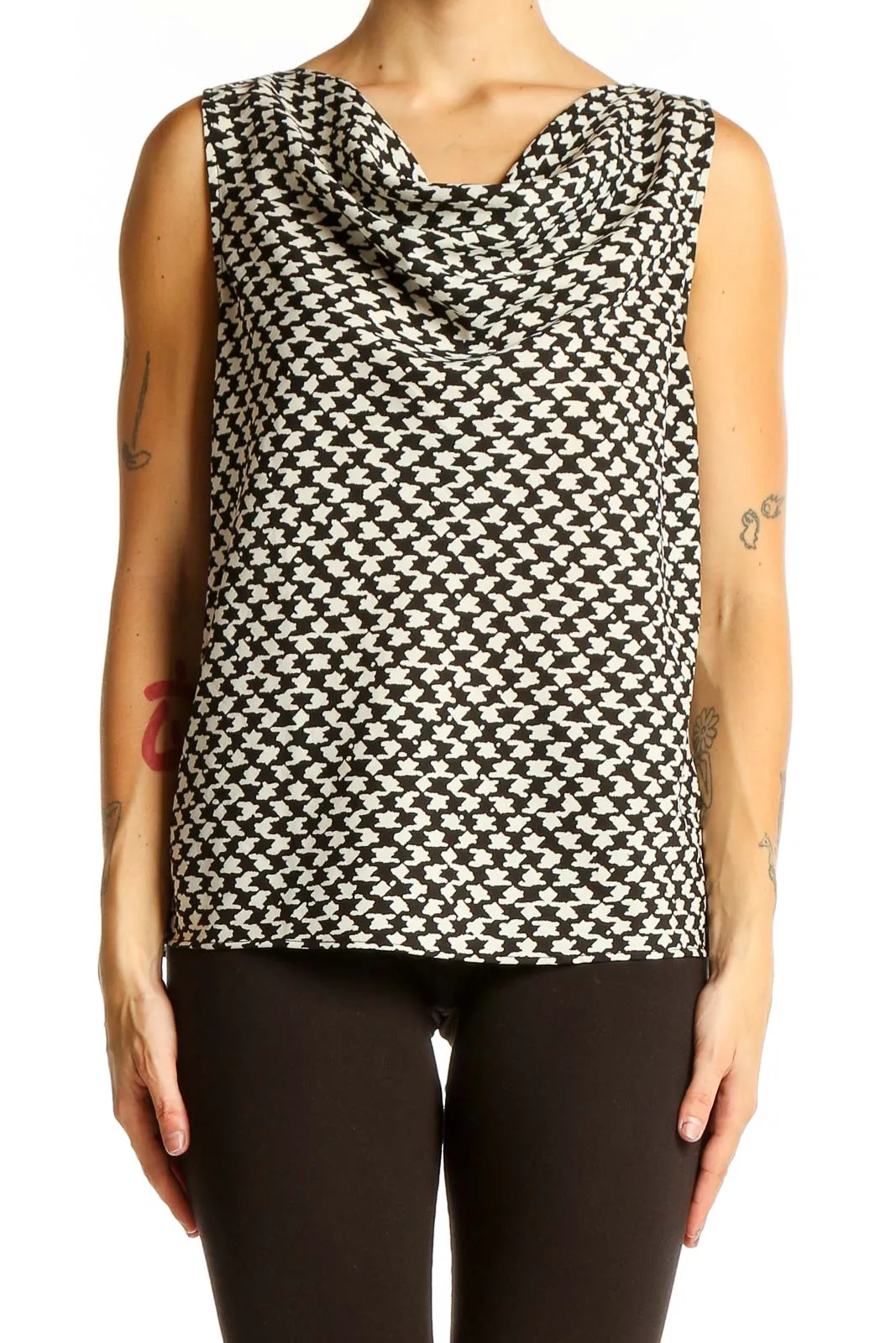 Black and White Houndstooth Sleeveless Blouse