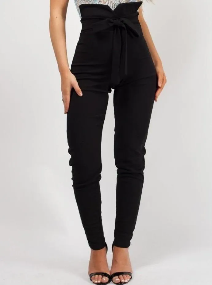 Black High Waist Belted Trouser