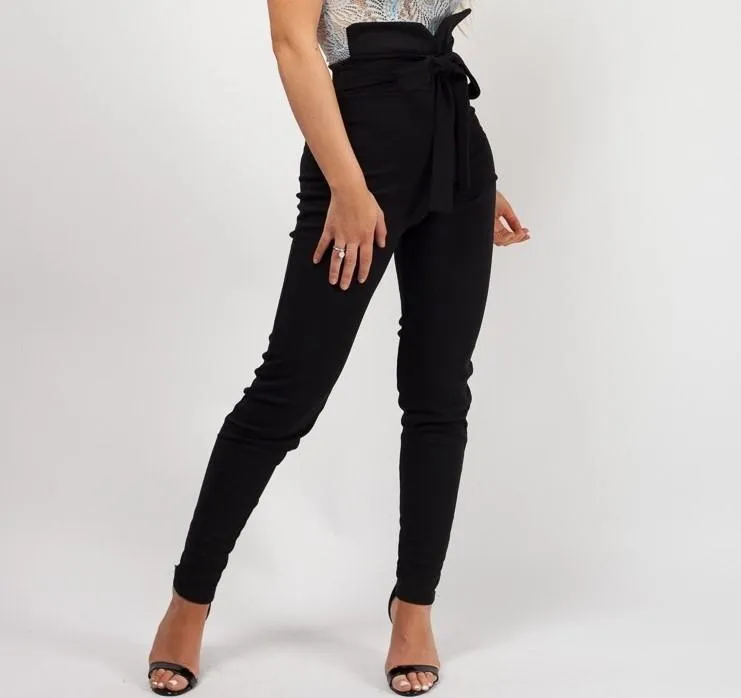 Black High Waist Belted Trouser