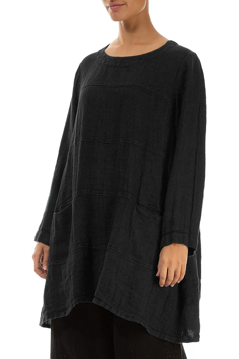 Black Textured Linen Tunic