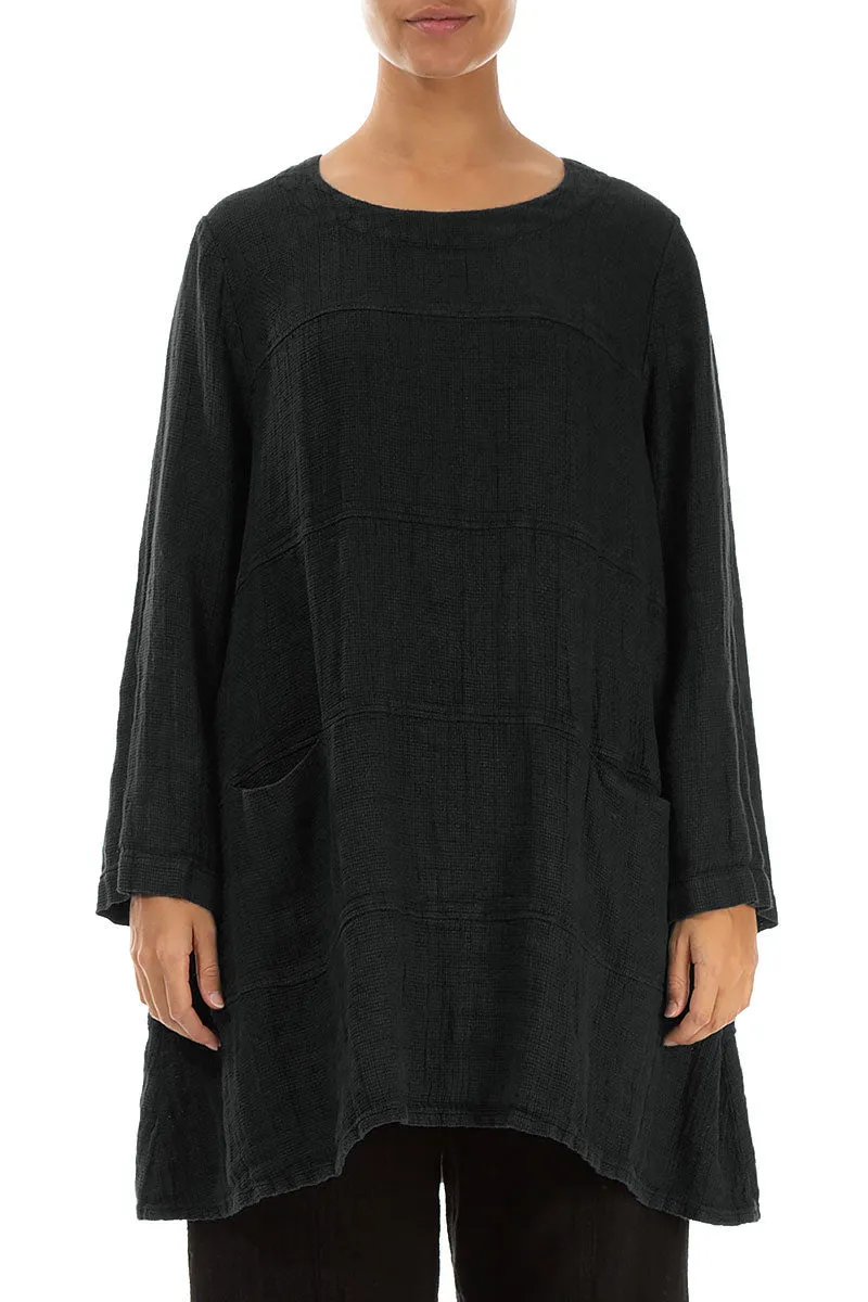 Black Textured Linen Tunic