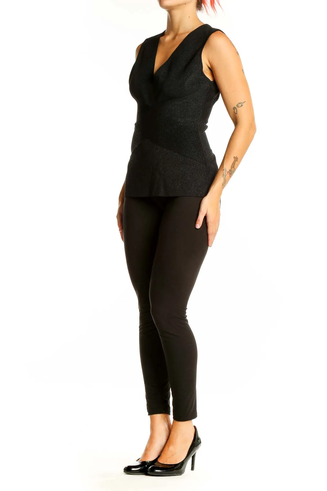 Black V-Neck Sleeveless Top