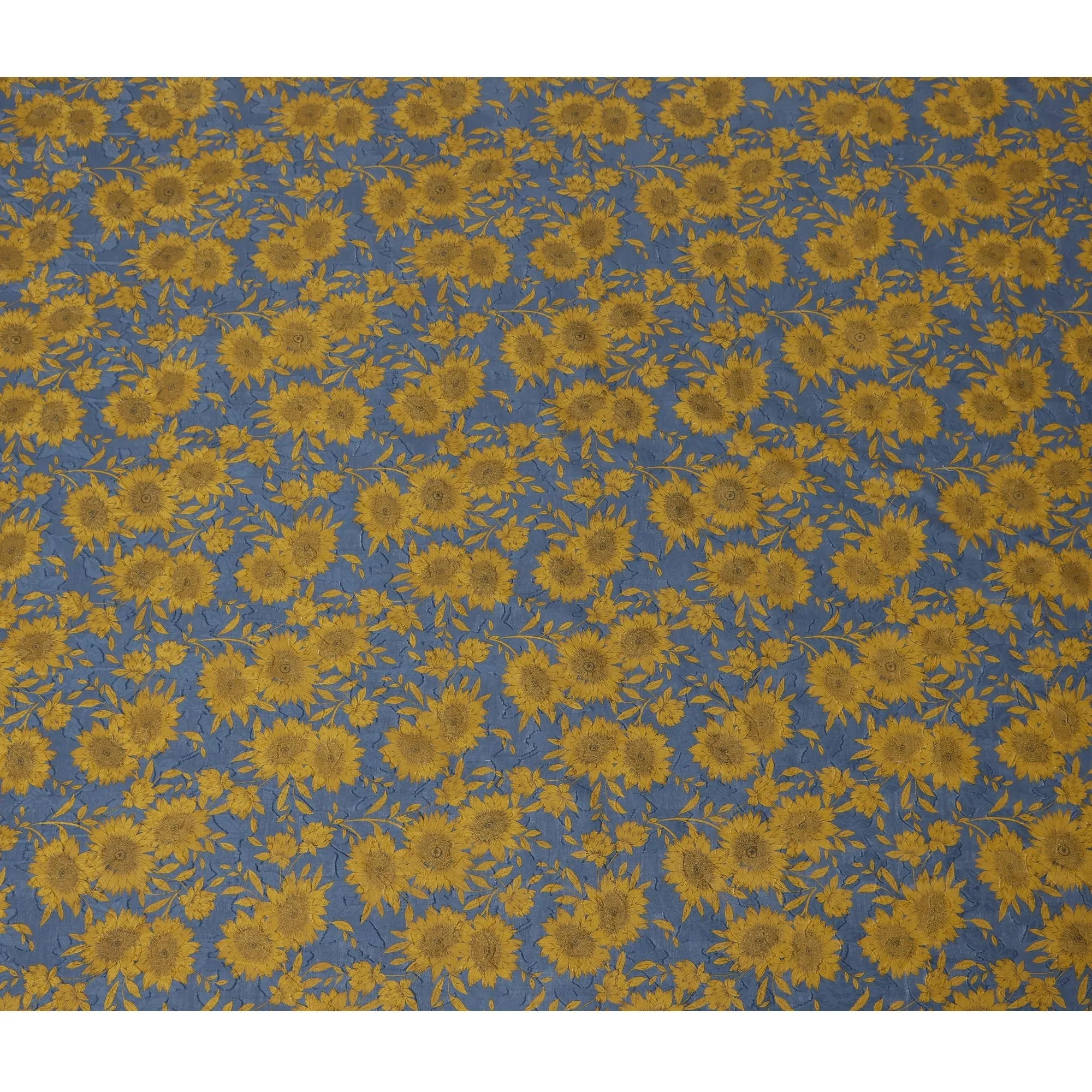 Blue and Mustard Floral Cotton Uragiri Voile with Jacquard, 110 cm Width-D20571