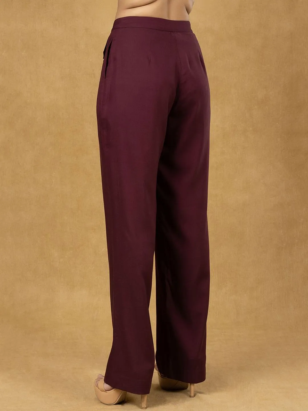 Burgundy Inverted Pleats High Waist  Trouser