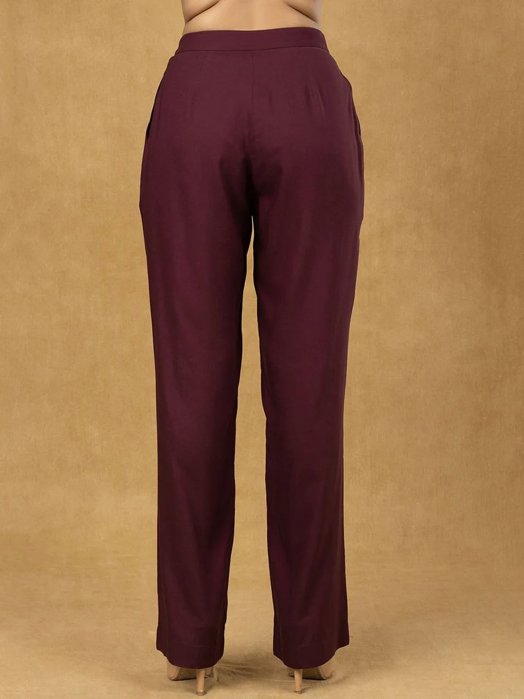 Burgundy Inverted Pleats High Waist  Trouser