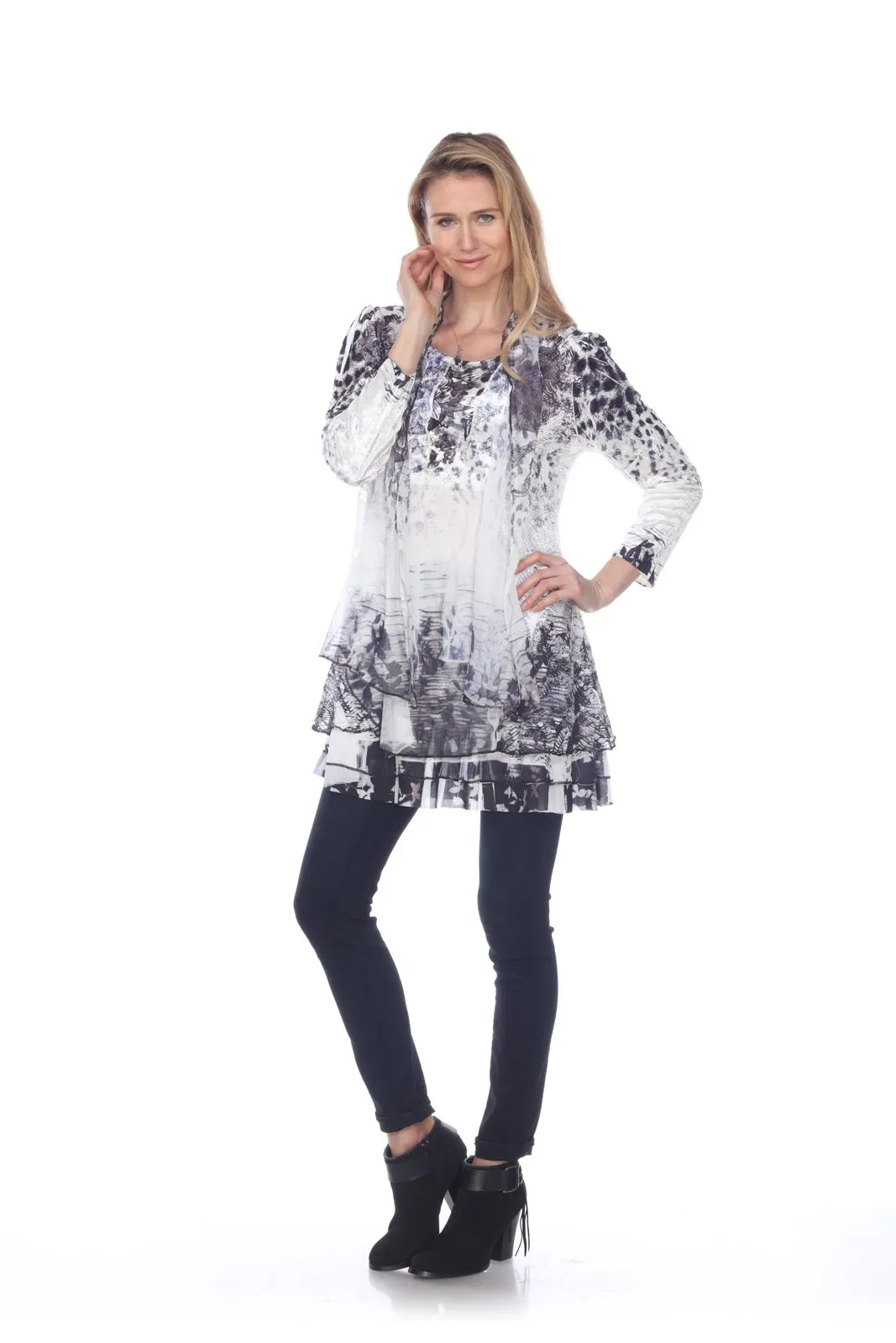 Burnout Animal Print One Piece Tunic Cardigan Set