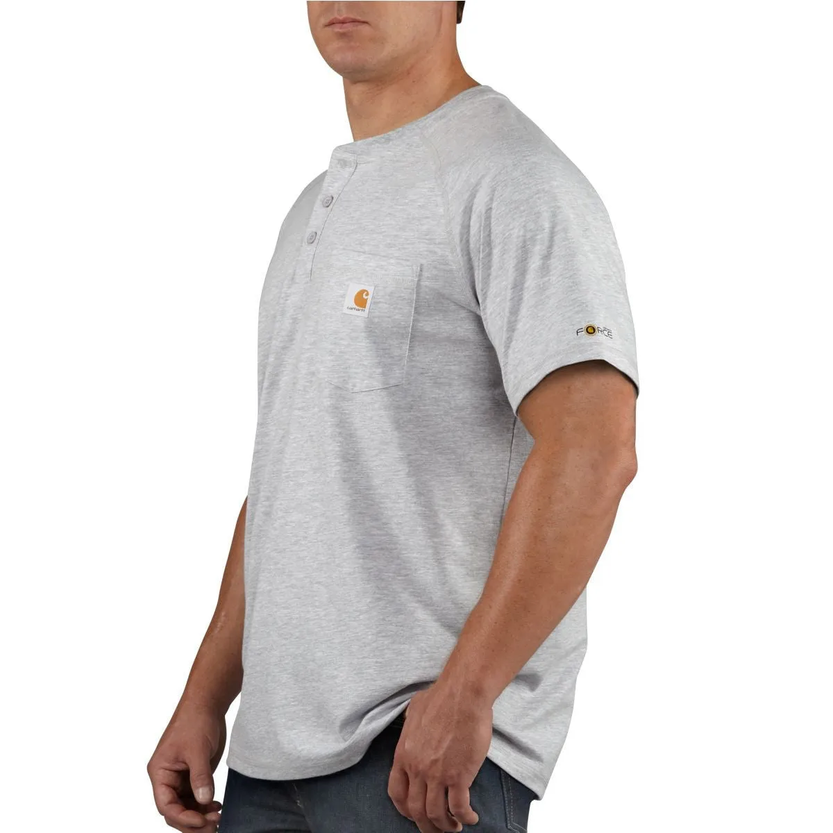 Carhartt Men's Heather Grey Force Cotton Delmont Short Sleeve Henley