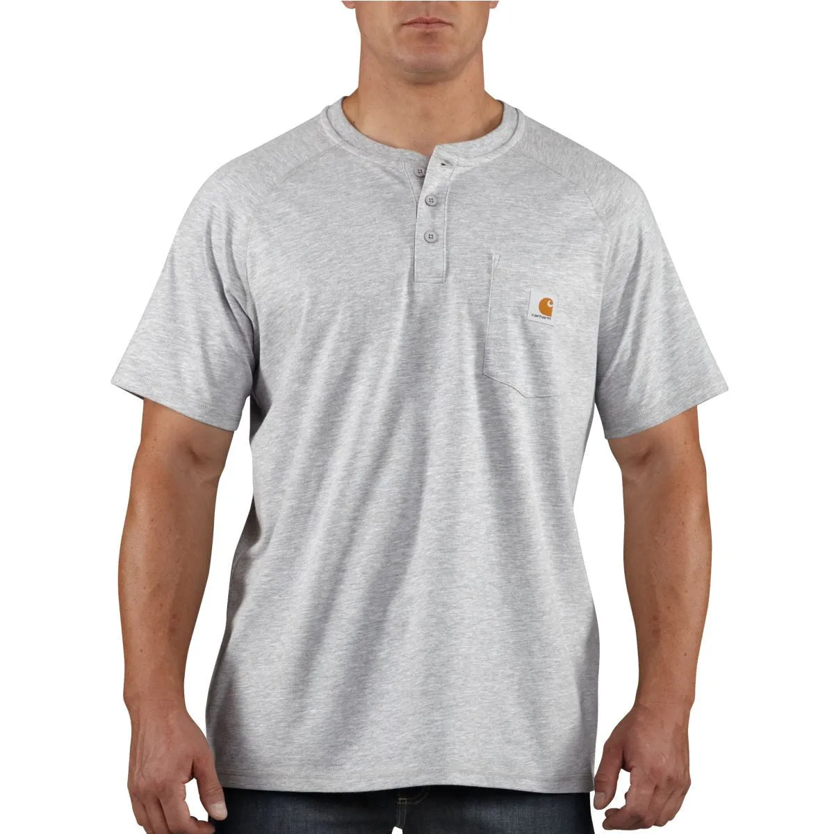 Carhartt Men's Heather Grey Force Cotton Delmont Short Sleeve Henley