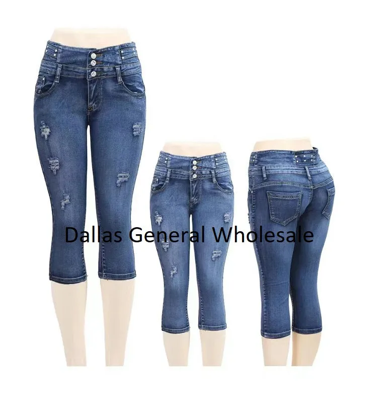 Casual High Waist Denim Capri Jeans Wholesale