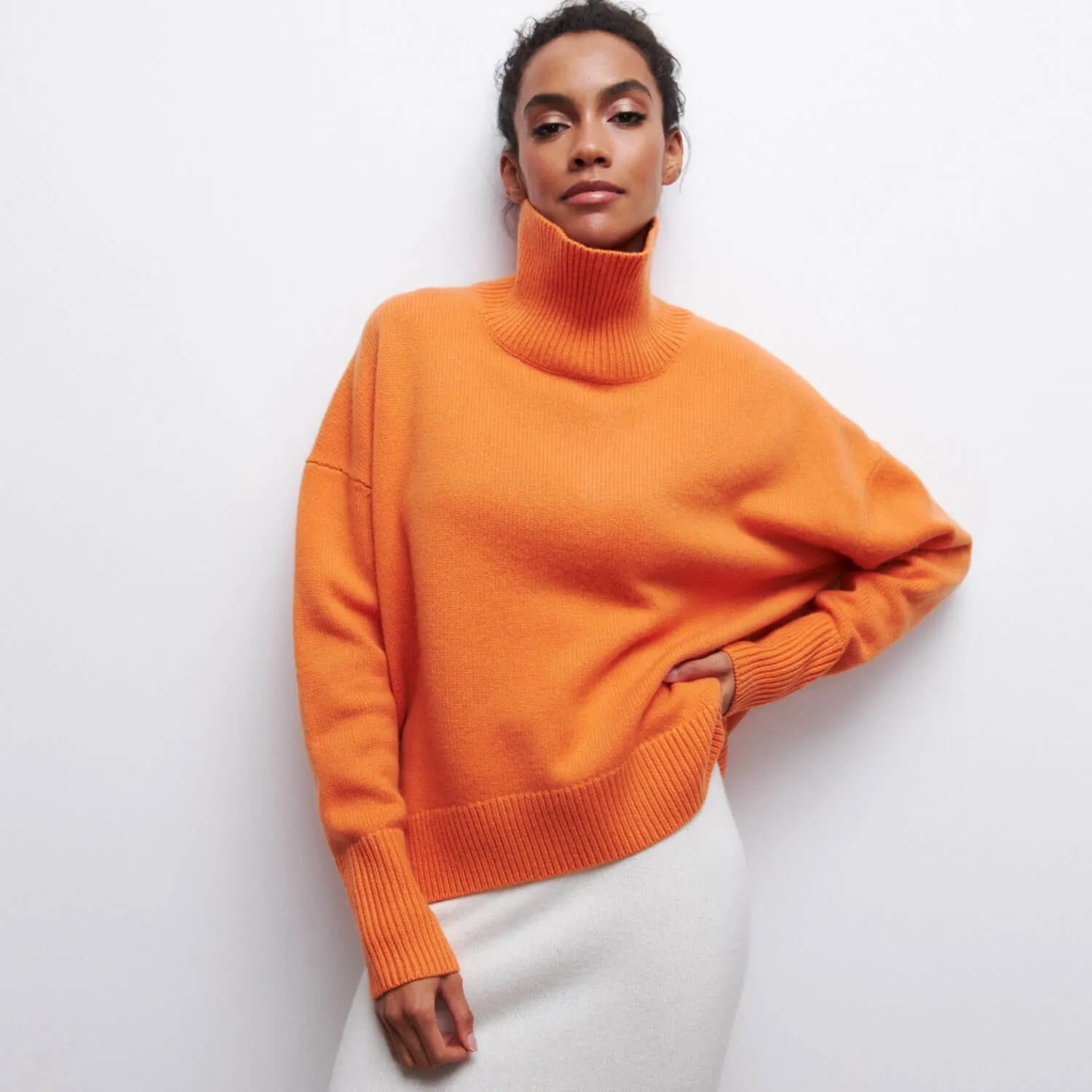 Cozy Solid High Neck Drop Shoulder Long Sleeve Oversized Pullover Knit Sweater