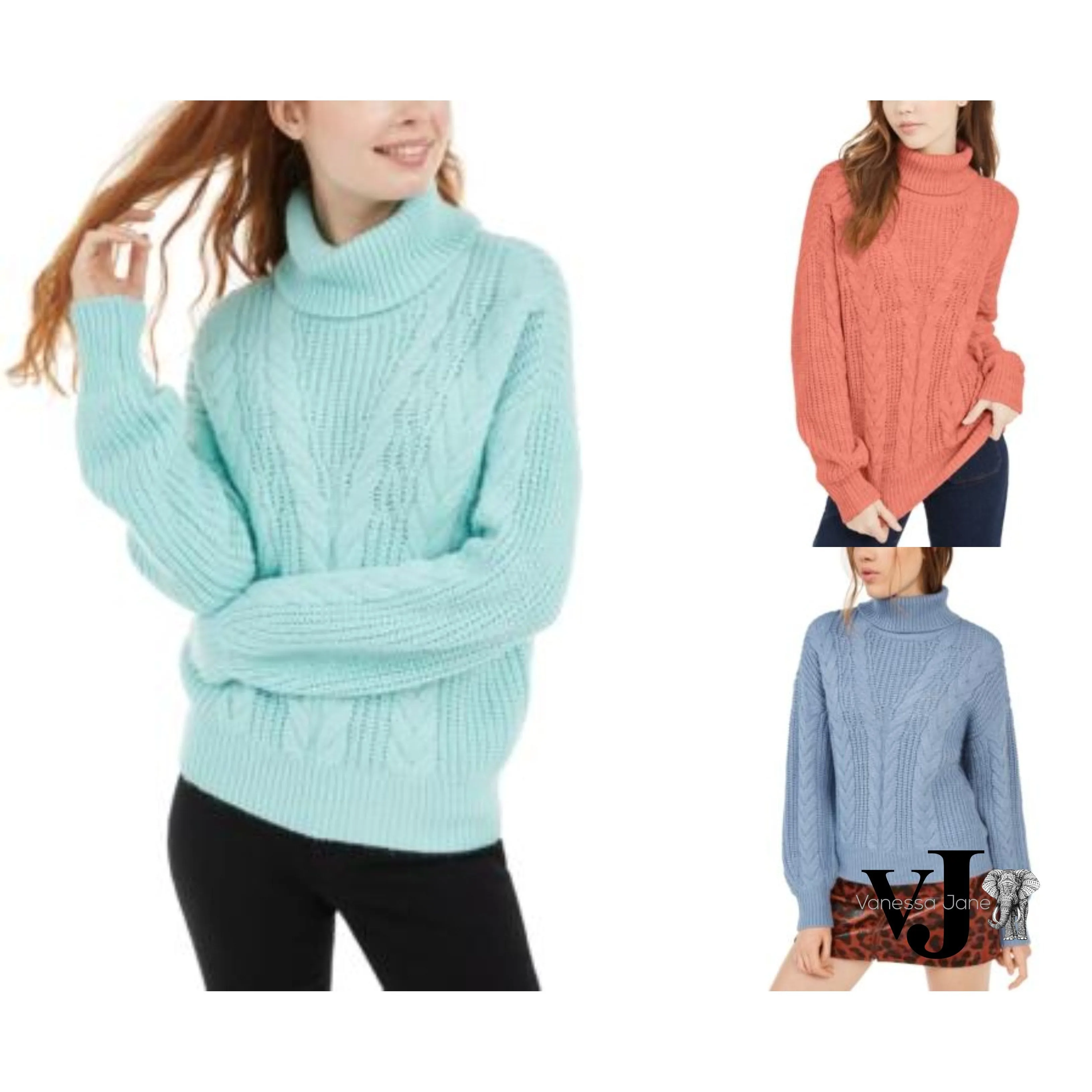 Crave Fame Juniors Turtleneck Cable Knit Sweater