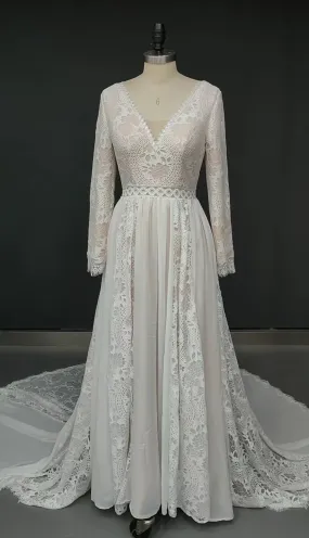 Custom Chiffon/Lace Boho A Line Wedding Gown All Sizes/Colors