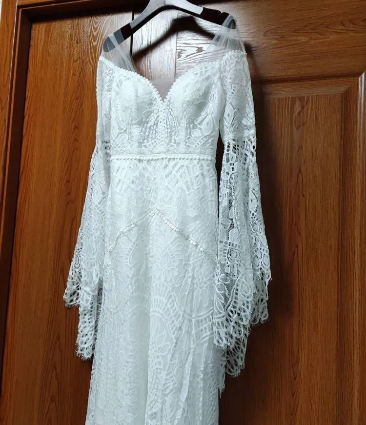 Custom Crochet Lace Fairy Boho Style A  Line Wedding Gown All Sizes/Colors