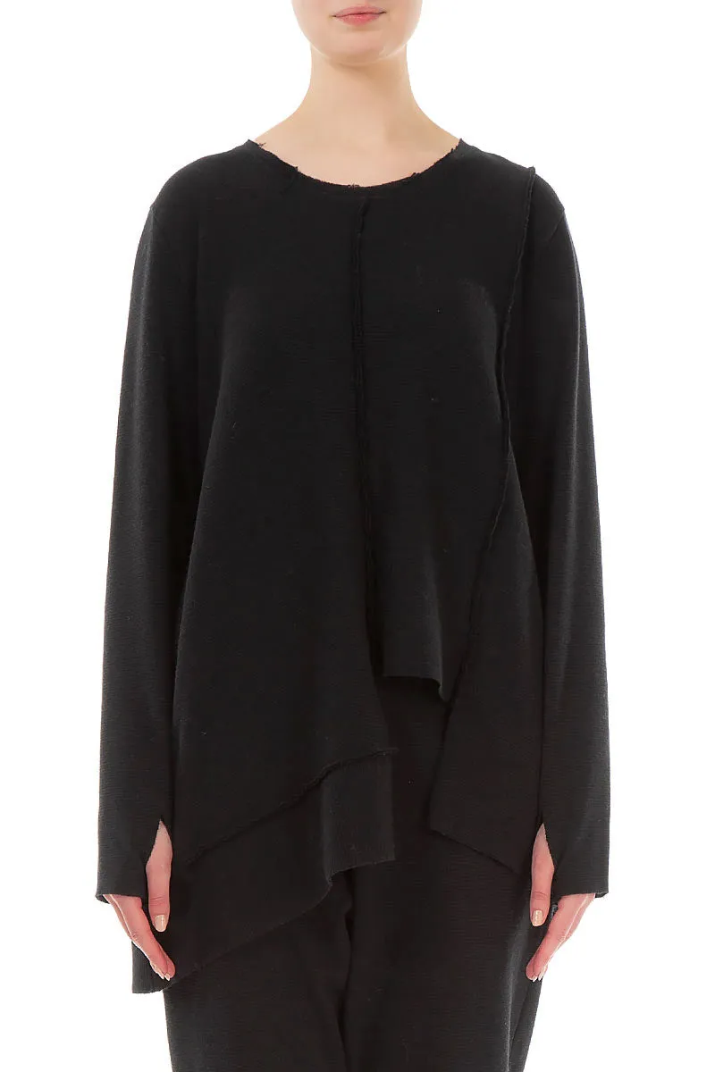 Cut Out Black Rib Cotton Wool Tunic