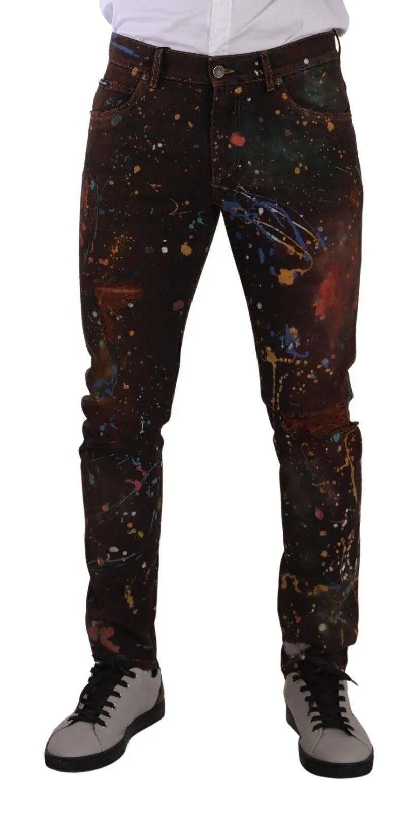 Dolce & Gabbana Brown Color Splash Cotton Regular Denim Jeans