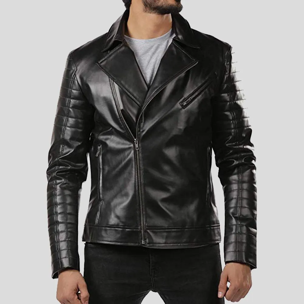 Elex Black Motorcycle Leather Jacket for Men