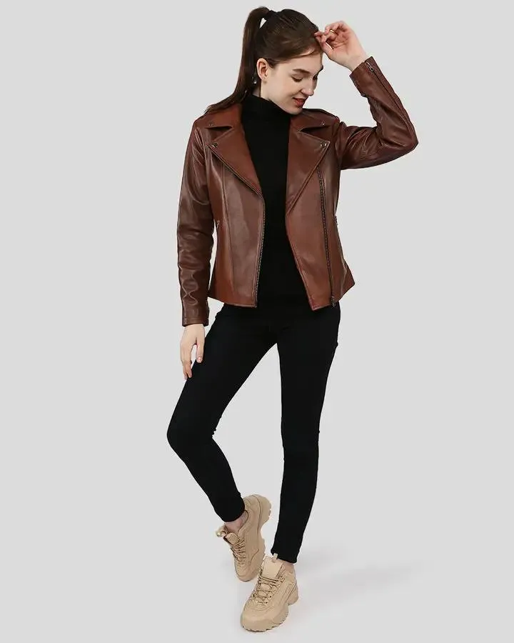 Filippa Brown Biker Leather Jacket