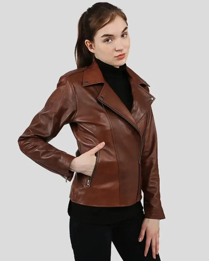 Filippa Brown Biker Leather Jacket