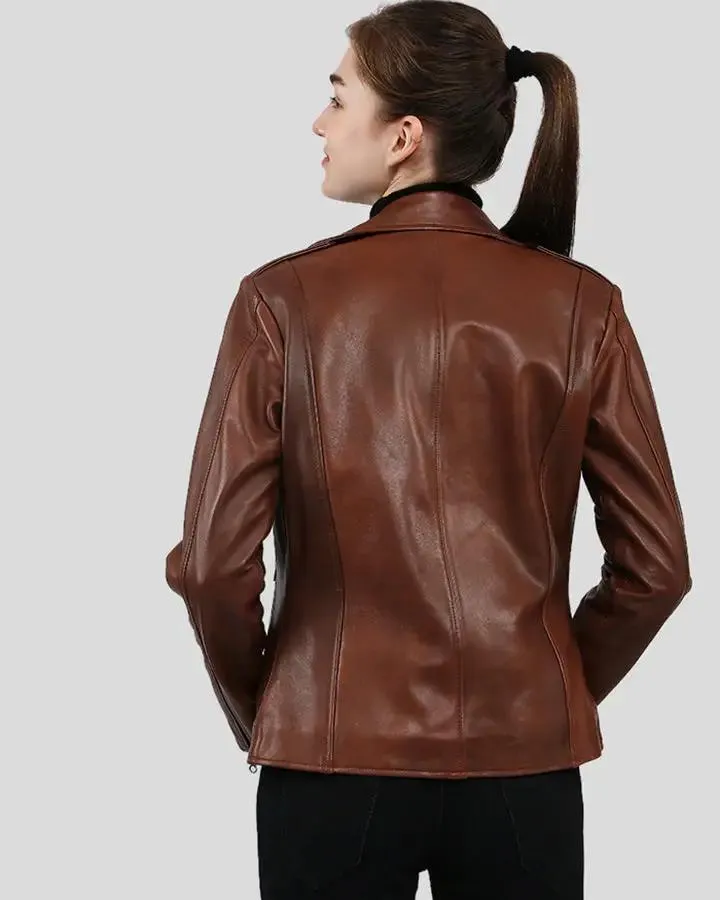 Filippa Brown Biker Leather Jacket