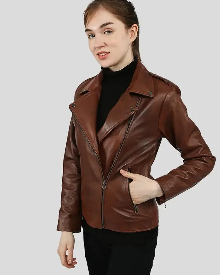 Filippa Brown Biker Leather Jacket