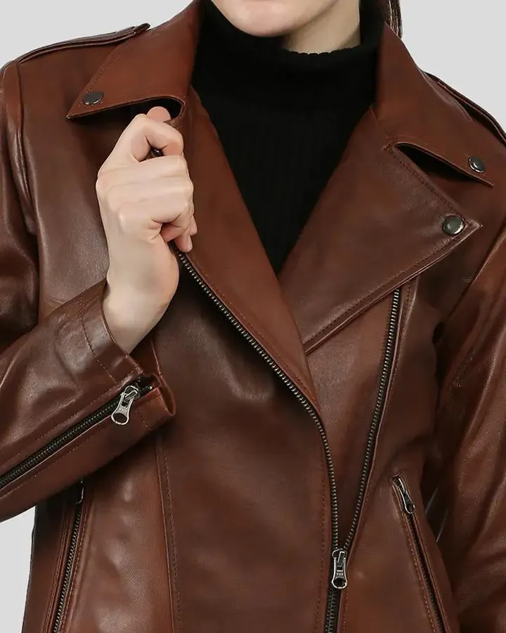 Filippa Brown Biker Leather Jacket