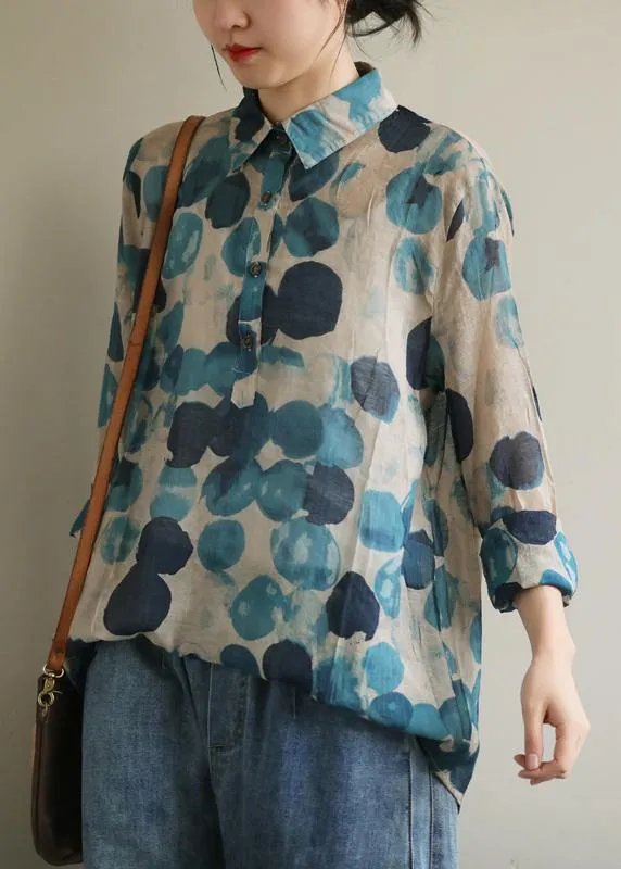 French lapel fall Tunic Wardrobes blue dotted blouses