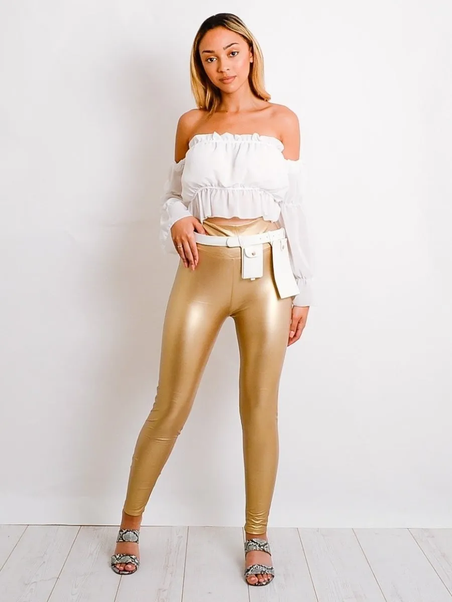 Gold Leather Look High Waist Legging