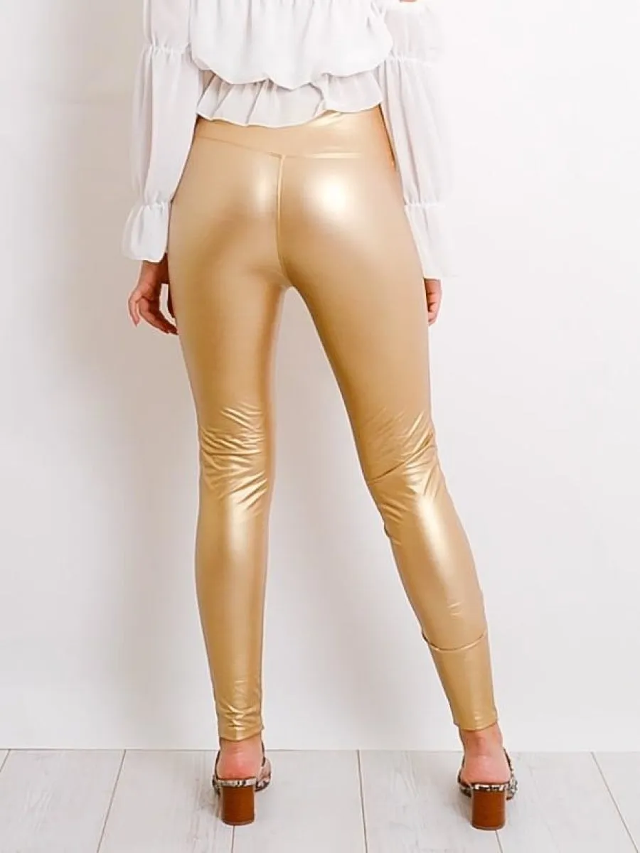 Gold Leather Look High Waist Legging