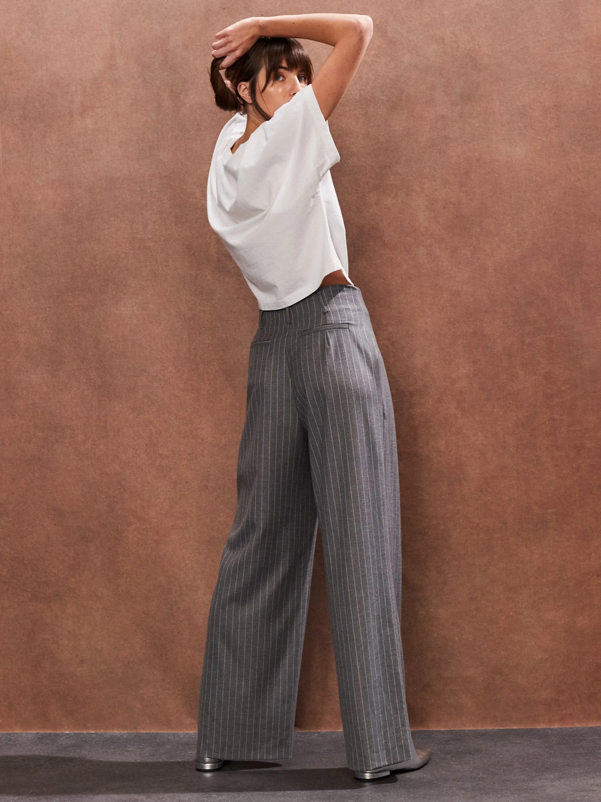 Grey Pinstripe High Waist Trousers