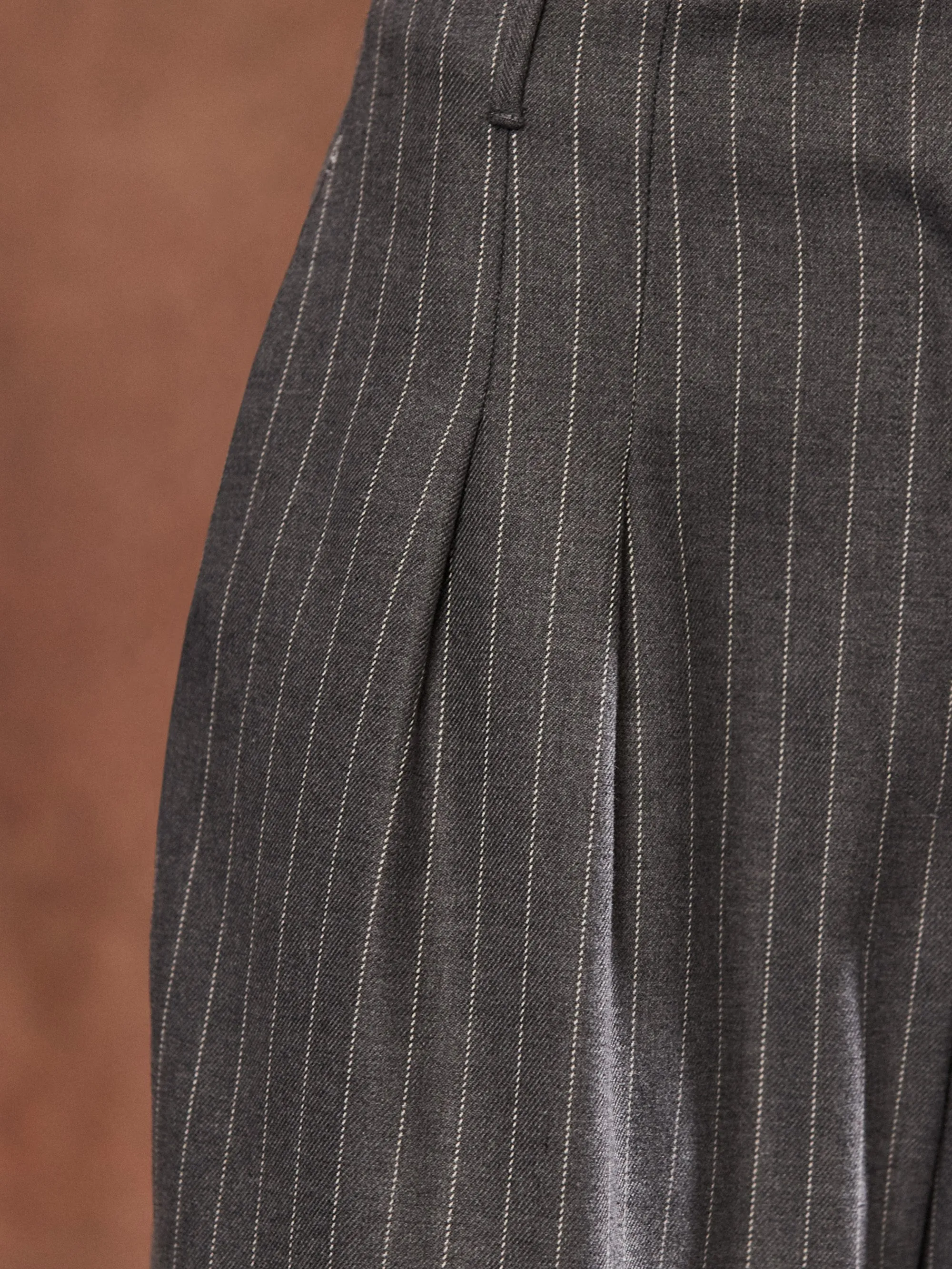 Grey Pinstripe High Waist Trousers