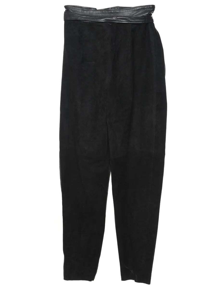 High Waist Black Suede Trousers - W26 L34