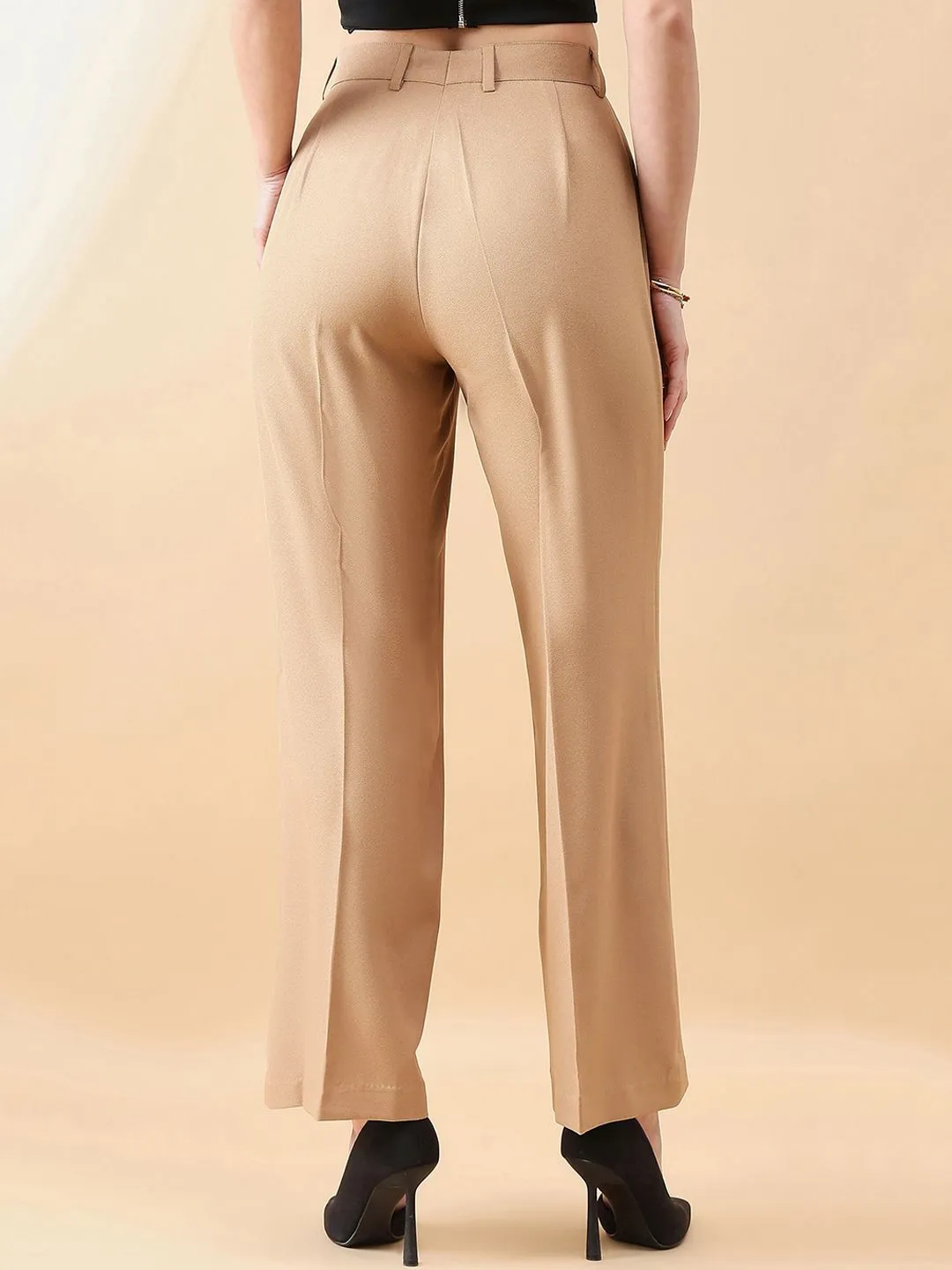 High Waist Straight Trouser - Beige