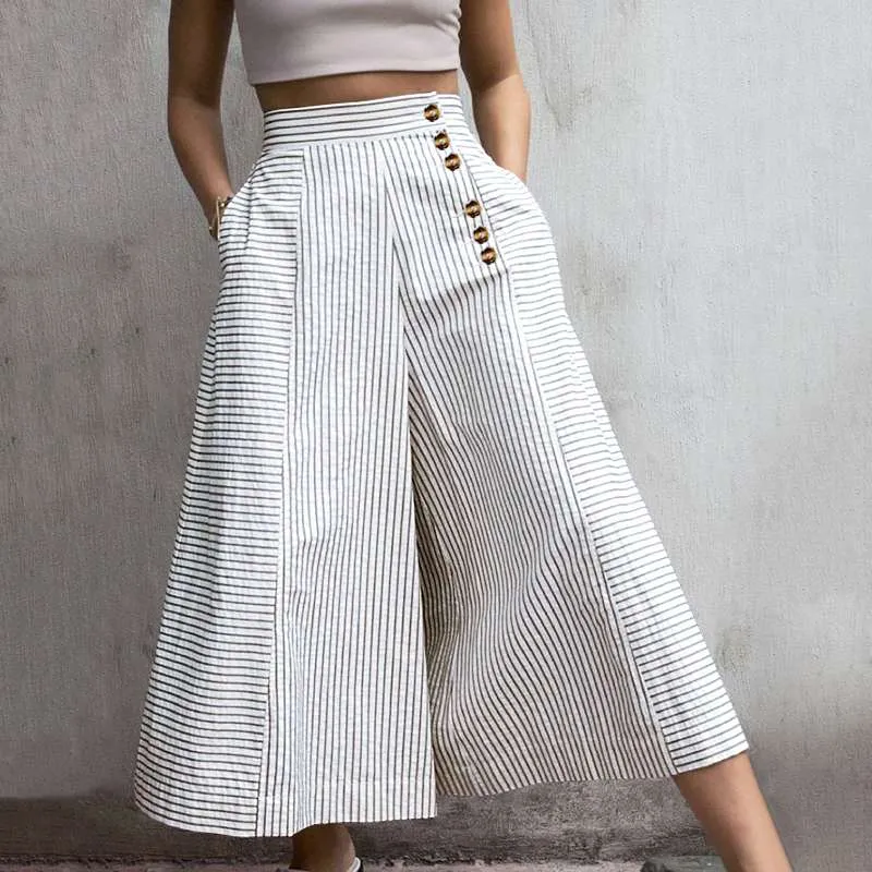 High Waist Stripe Wide leg Trousers