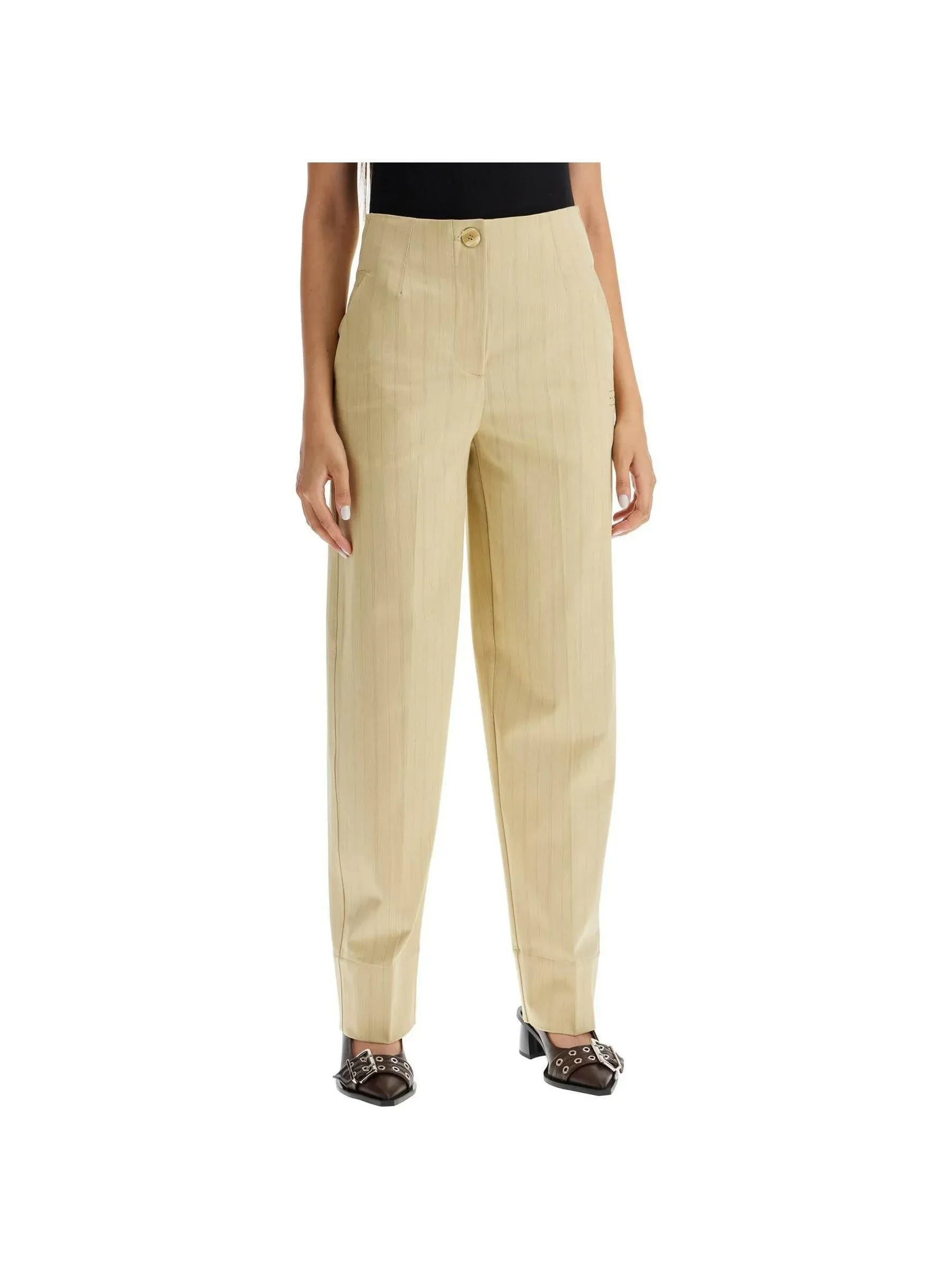 High-Waist Striped Trousers